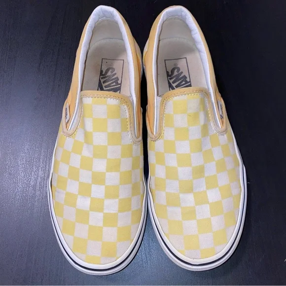 SOLD | Yellow Checkerboard Slip On Vans - Picture 3 of 9